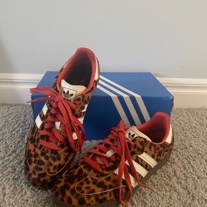 Adidas Women's Leopard Print Gazelle Samba with Red Accents